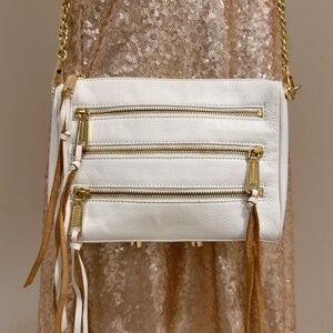 Rebecca Minkoff Mini 5 Zip Crossbody Bag in White Leather Gold chain